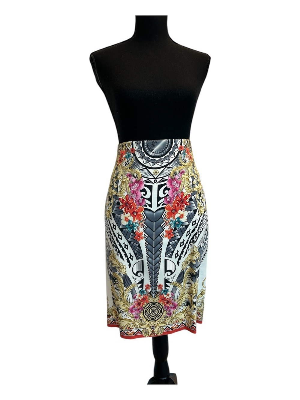 Versace Collection multicolor floral print cotton pencil skirt Sz 46